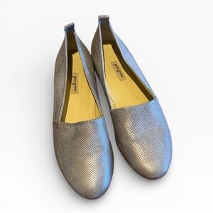 New Paul Green Women's Leather Flats slip-on shoes metallic mesh